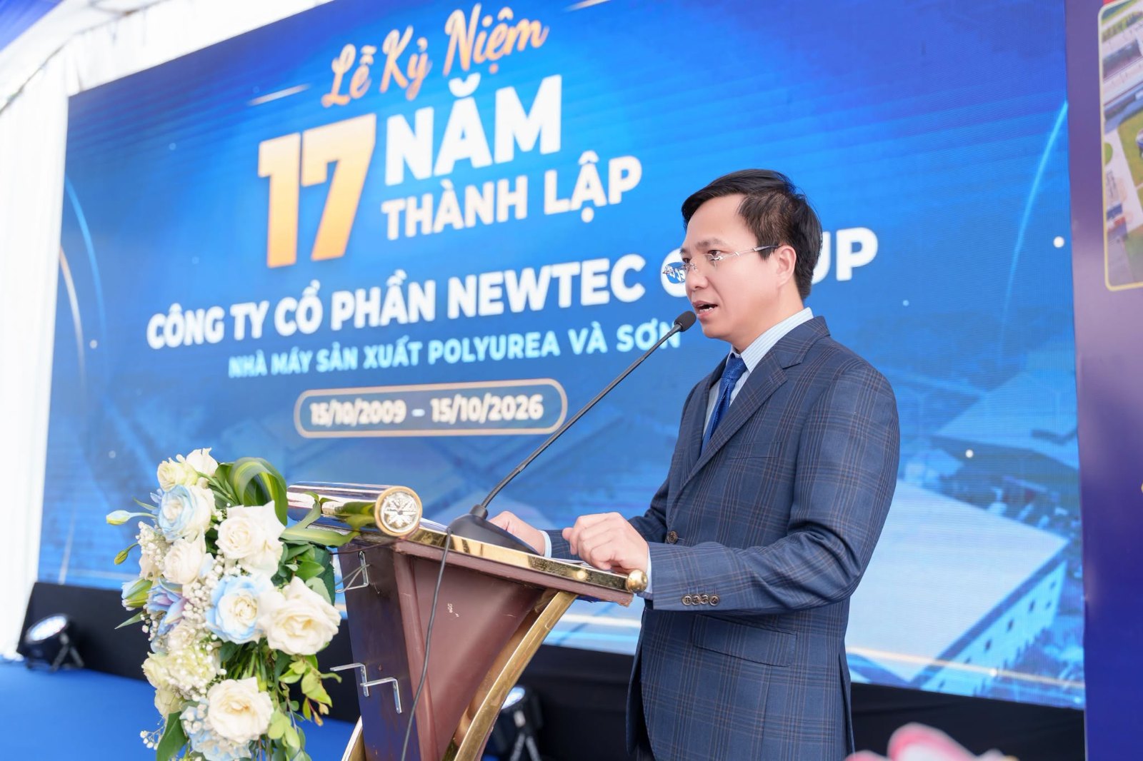 Ông Trần Ngọc Anh – Chủ tịch kiêm Tổng Giám đốc Newtec Group phát biểu tại Lễ kỷ niệm 17 năm thành lập